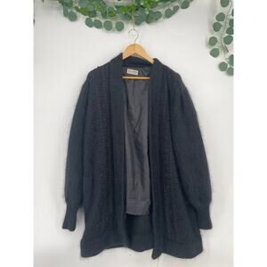 VTG 90's Black Front Beaded Crochet Angora Open Long Sleeved Lined Coat